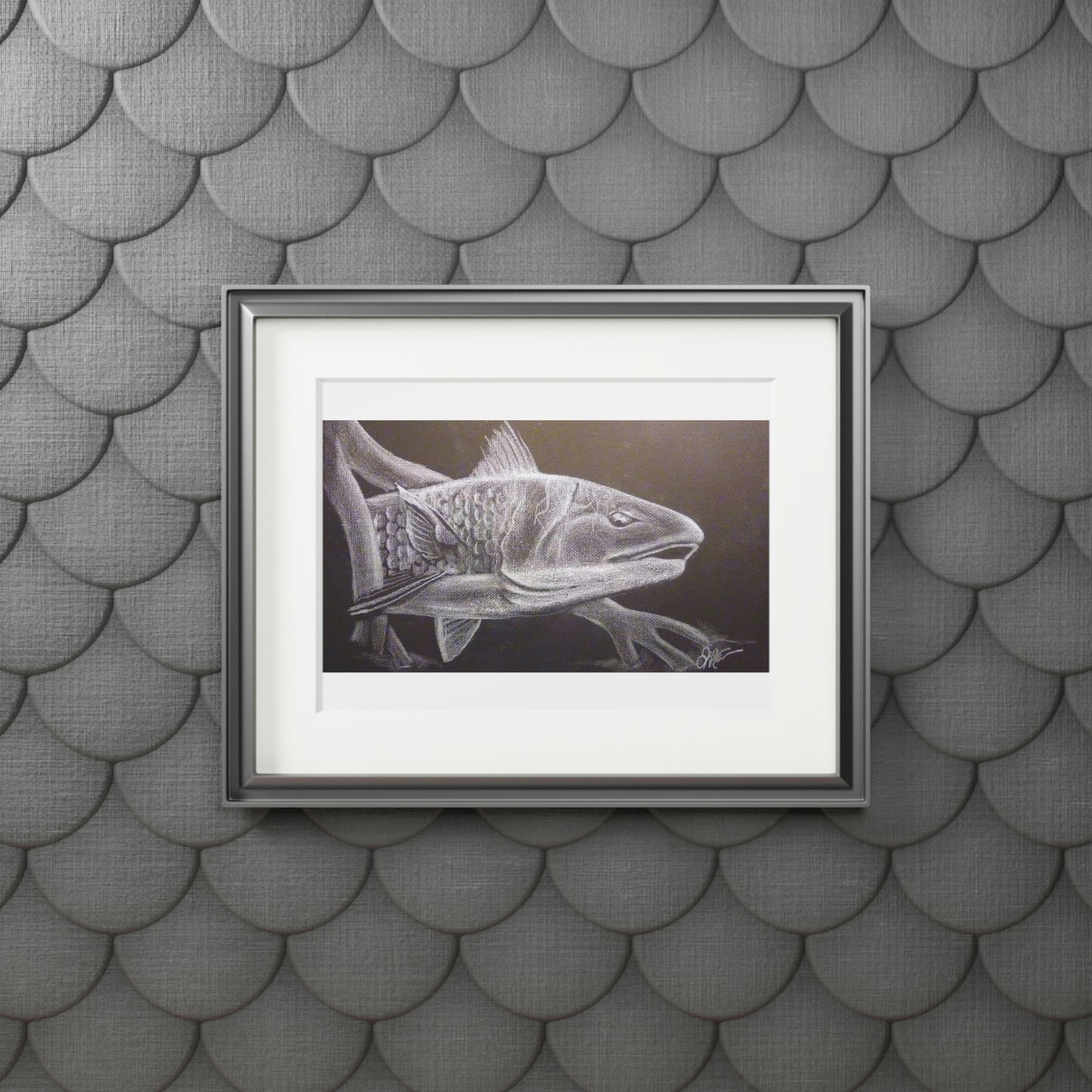 Tail Whip Redfish Fine Art Prints (Passepartout Paper Frame)