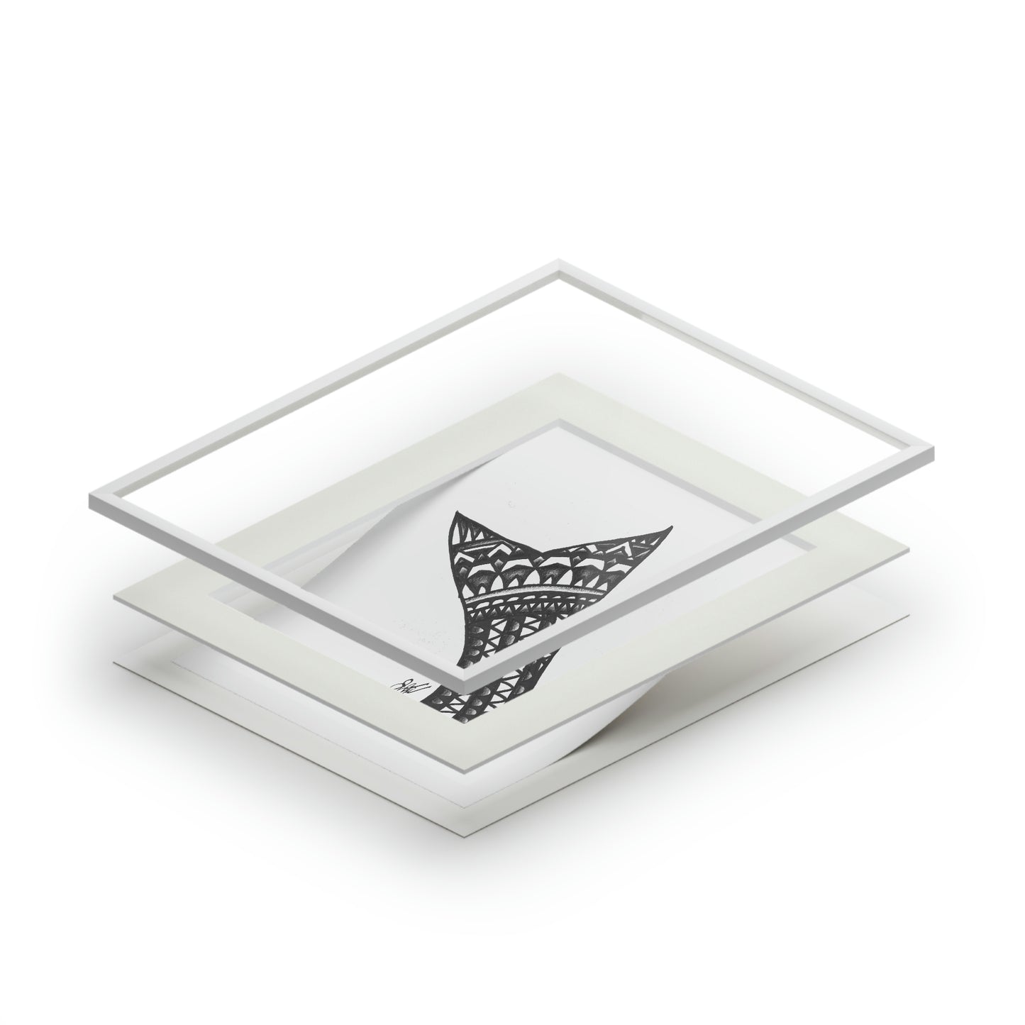 Tail-Whip Striped Bass Henna Tail Fine Art Prints (Passepartout Paper Frame)