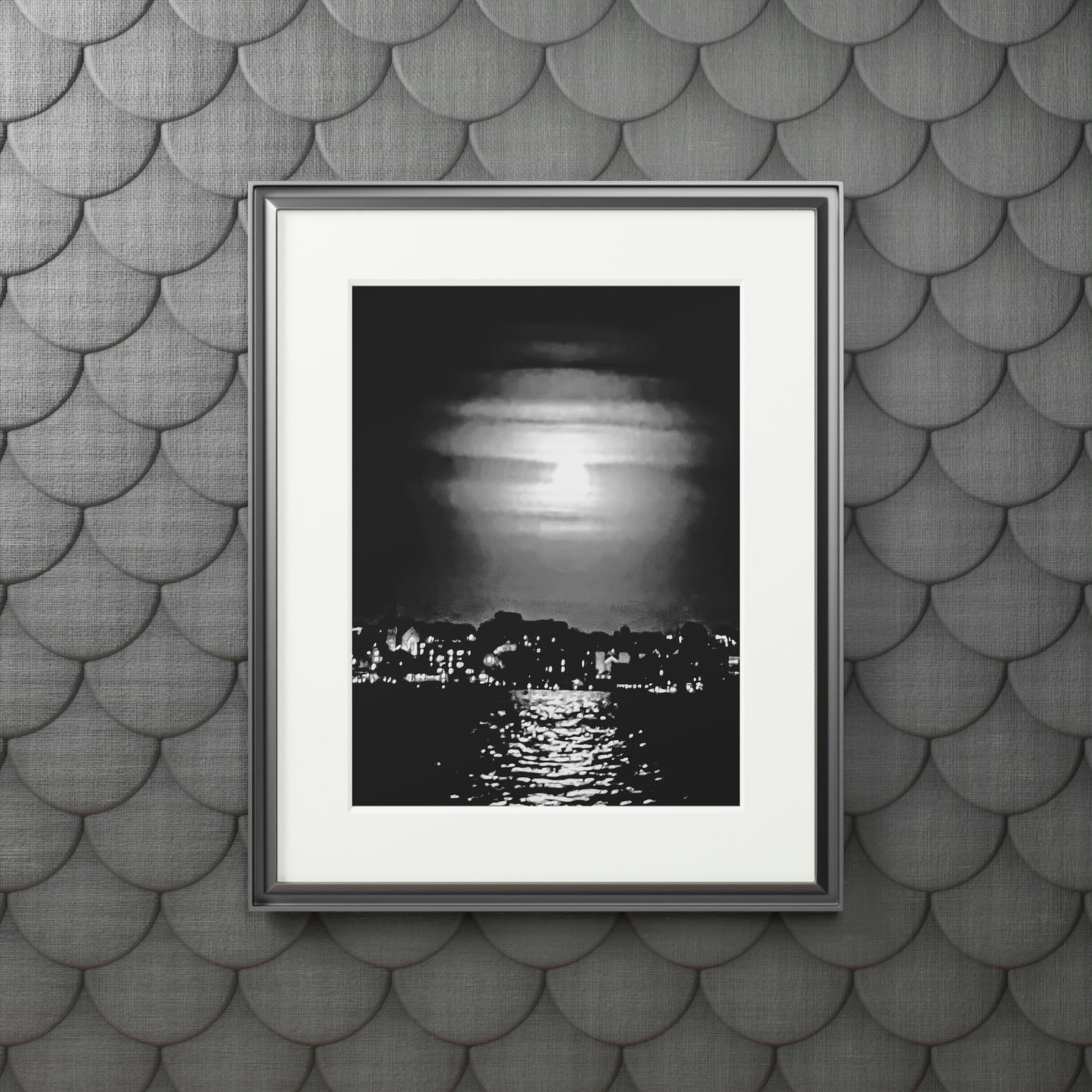 Tail-Whip Hunters Moon over Newport Harbor Fine Art Prints (Passepartout Paper Frame)