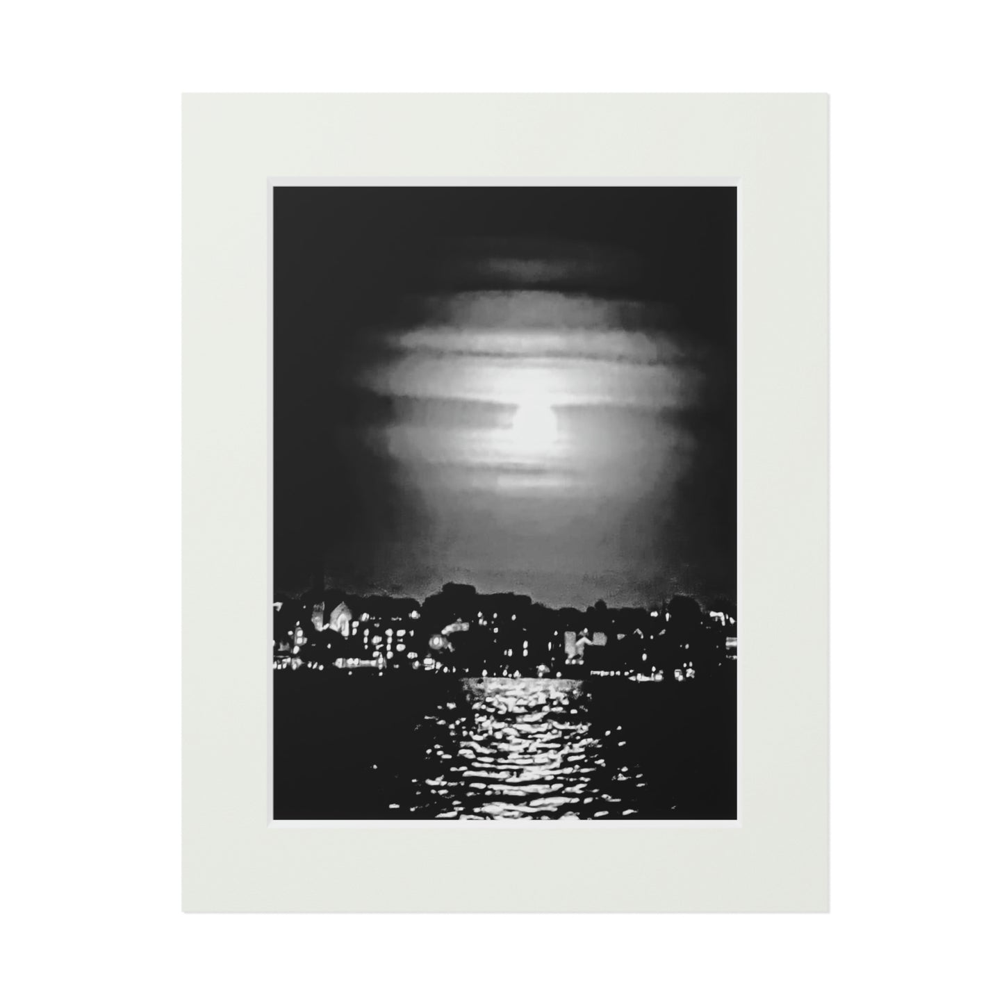 Tail-Whip Hunters Moon over Newport Harbor Fine Art Prints (Passepartout Paper Frame)