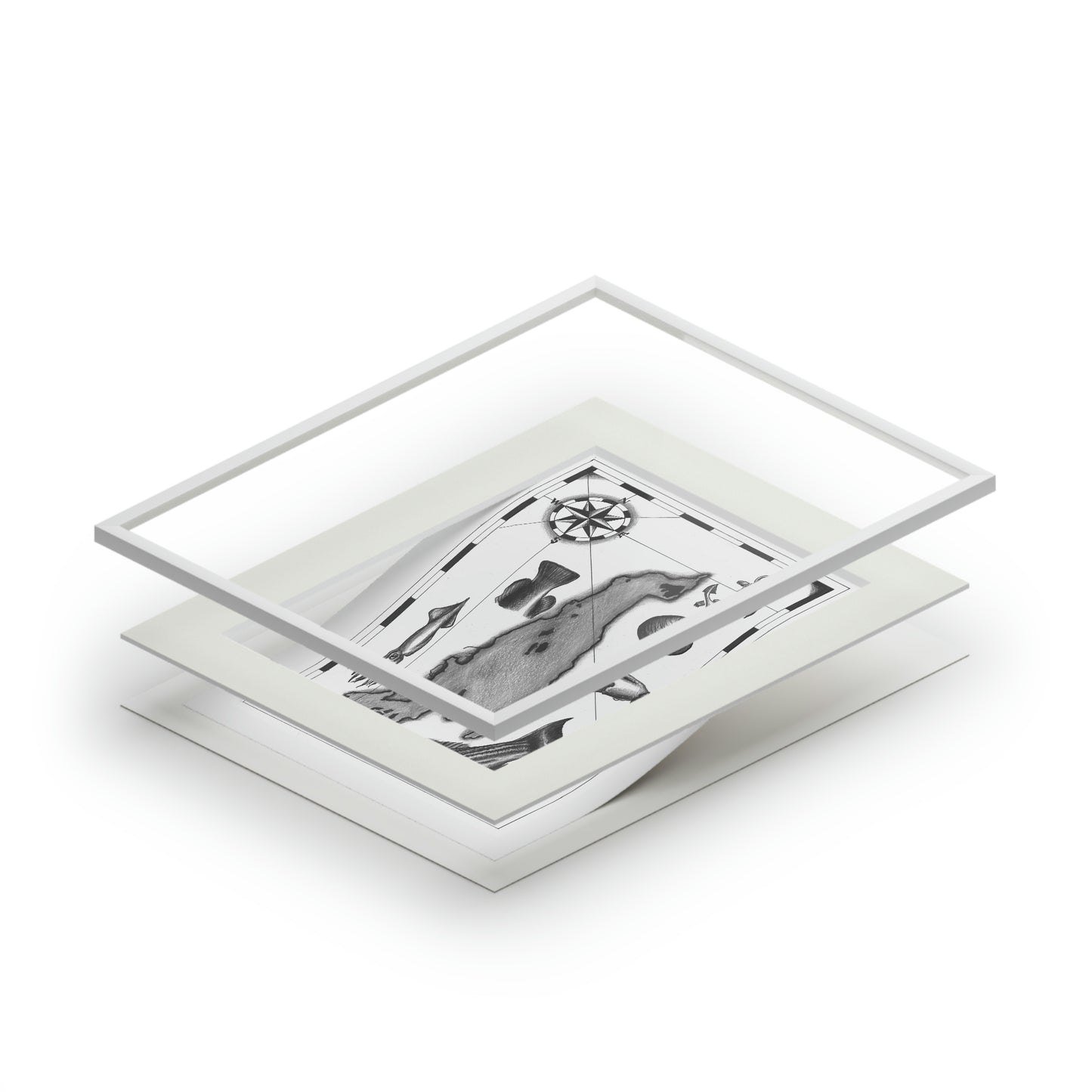 Tail-Whip Aquidneck Island Pirate Map Fine Art Prints (Passepartout Paper Frame)