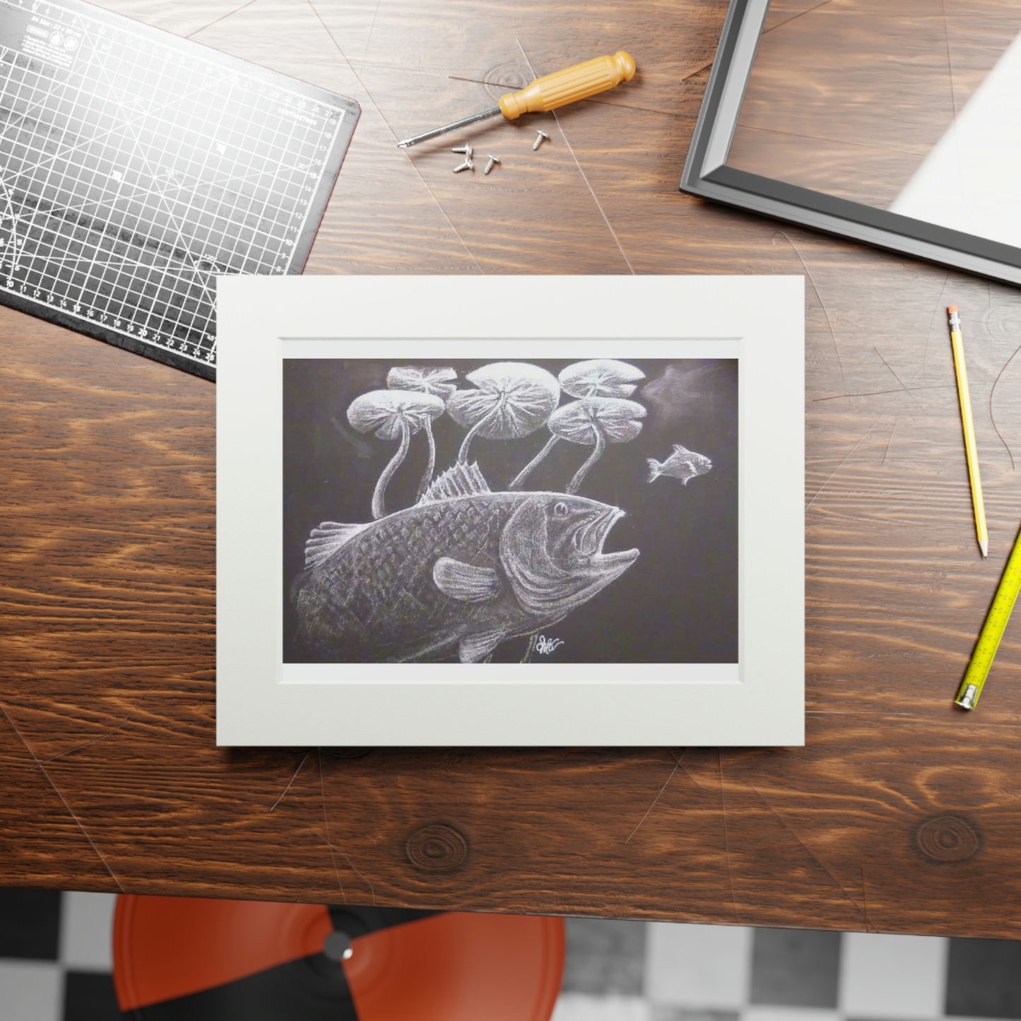 Tail-Whip Largemouth Bass Fine Art Prints (Passepartout Paper Frame)