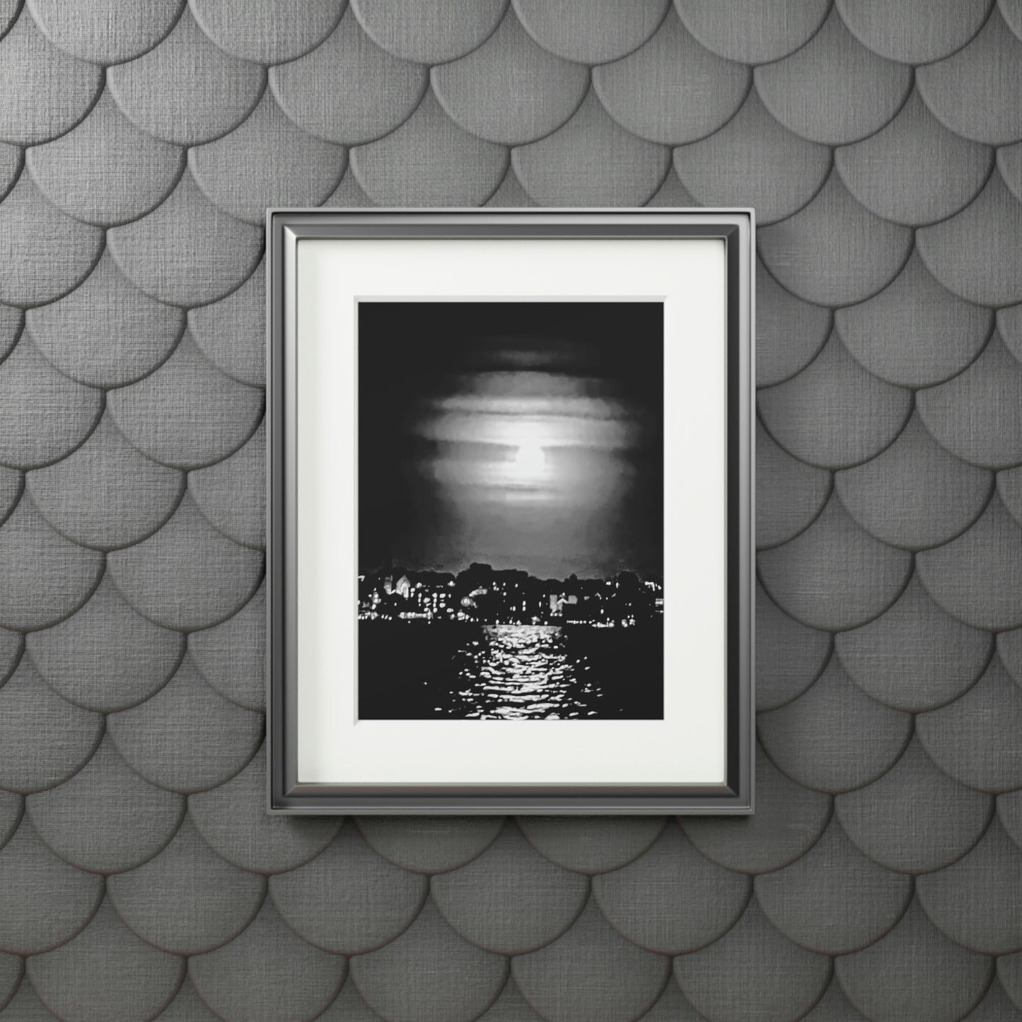 Tail-Whip Hunters Moon over Newport Harbor Fine Art Prints (Passepartout Paper Frame)