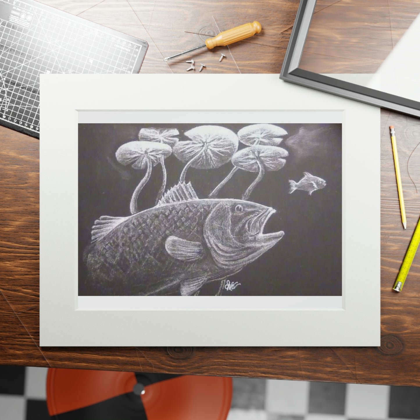 Tail-Whip Largemouth Bass Fine Art Prints (Passepartout Paper Frame)