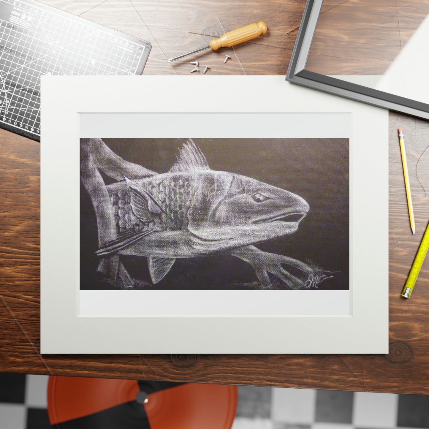 Tail Whip Redfish Fine Art Prints (Passepartout Paper Frame)