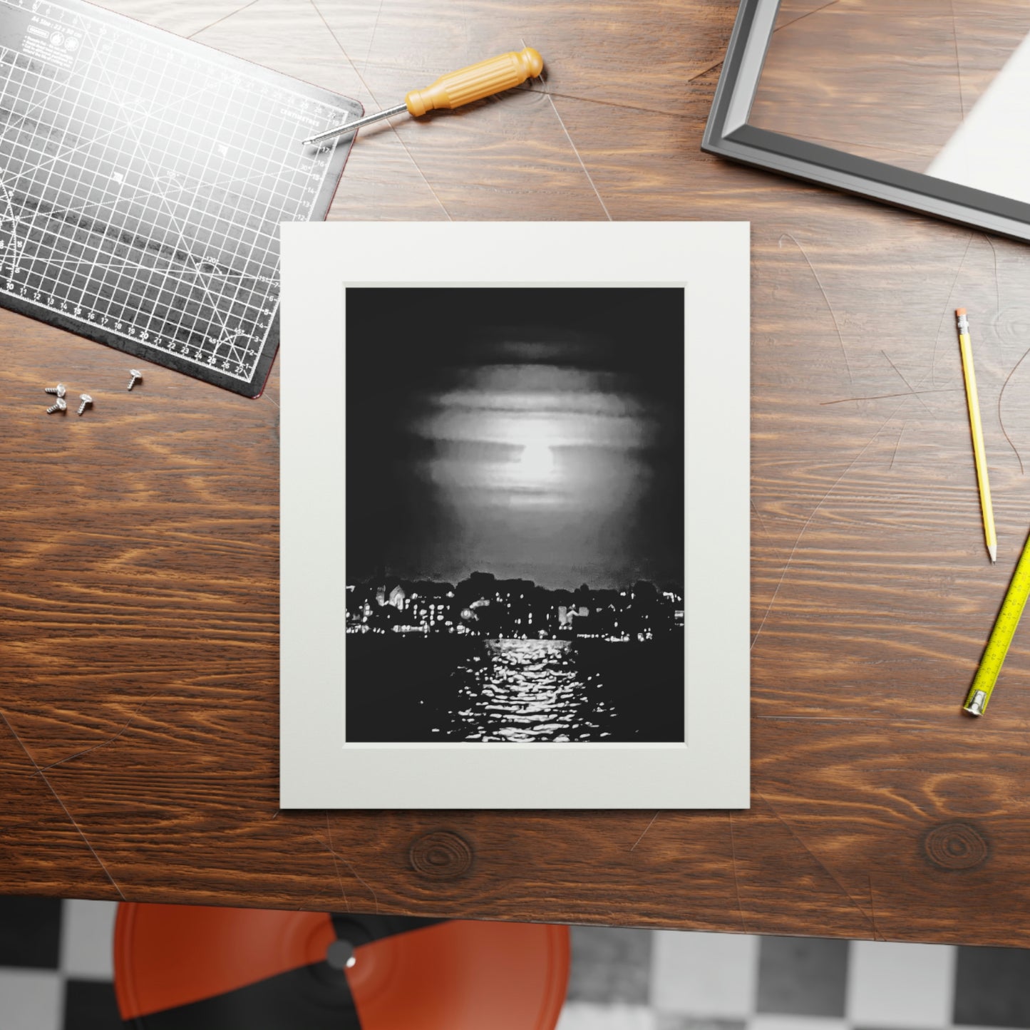 Tail-Whip Hunters Moon over Newport Harbor Fine Art Prints (Passepartout Paper Frame)