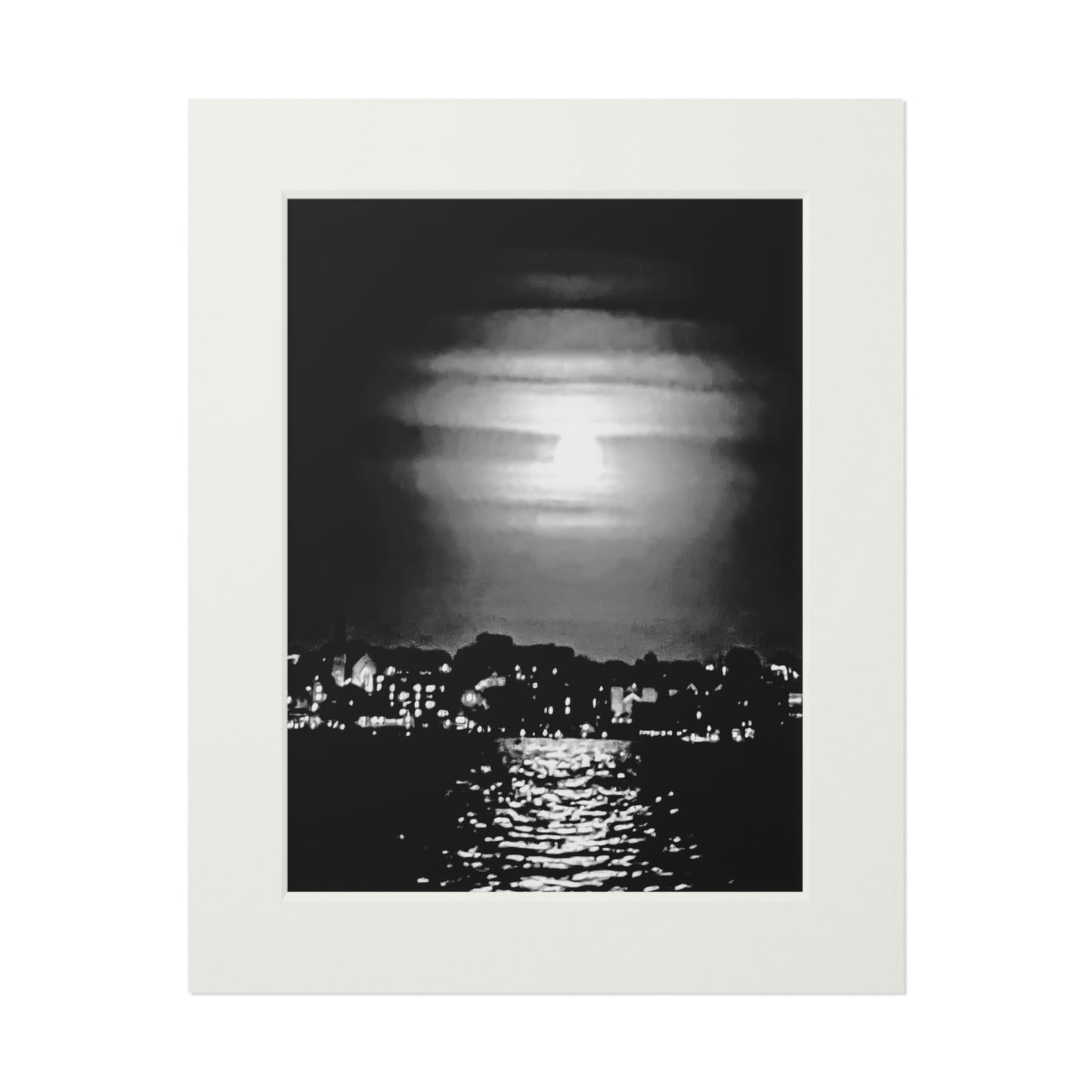 Tail-Whip Hunters Moon over Newport Harbor Fine Art Prints (Passepartout Paper Frame)